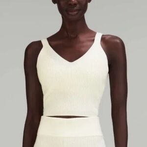 Lululemon Knitted Cream/ Light Yellow Ribbed V-Neck Crop Tank